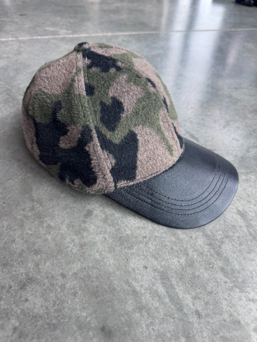 Camo & Vegan Leather Baseball Cap